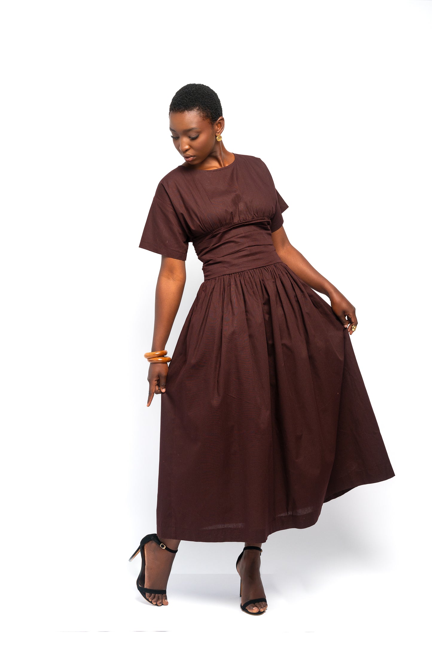 ZAHRA MIDI DRESS - BROWN